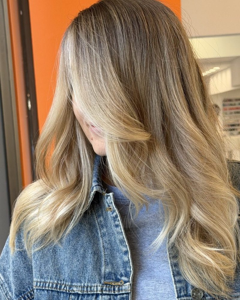 Sunlit blonde with face-framing pieces